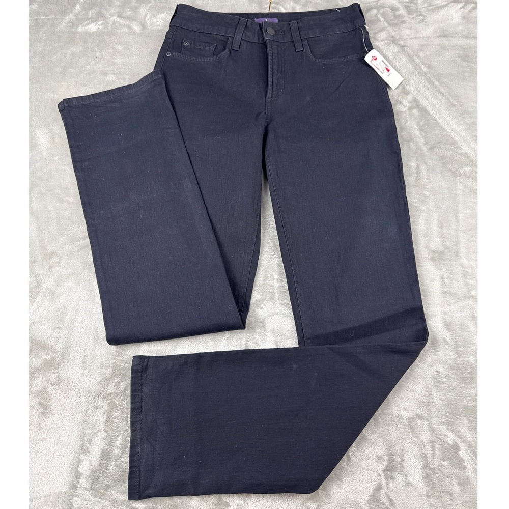 NYDJ‎ Womens Black Straight Leg Jeans Rhinestone Houndstooth Pocket Size 0 NEW